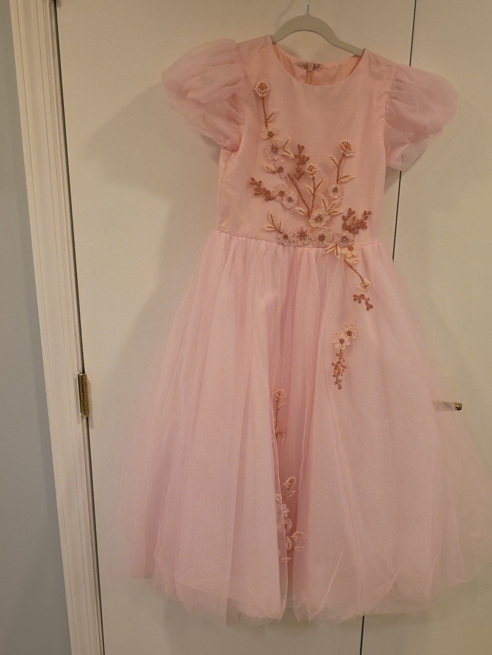 Girls Pink Tulle Floral Gown